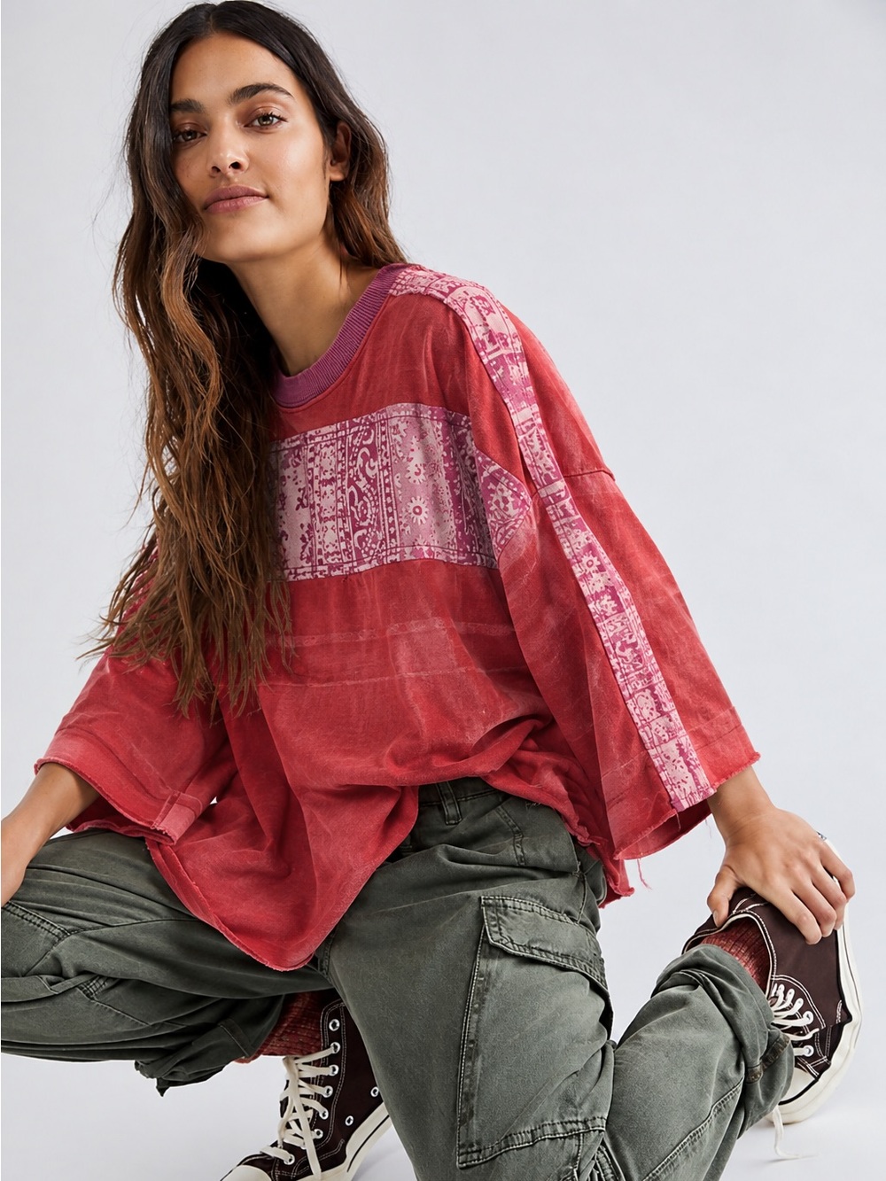 (XS) FREE PEOPLE WE THE FREE HAPPINESS IN BLOOM TEE OVERSIZED